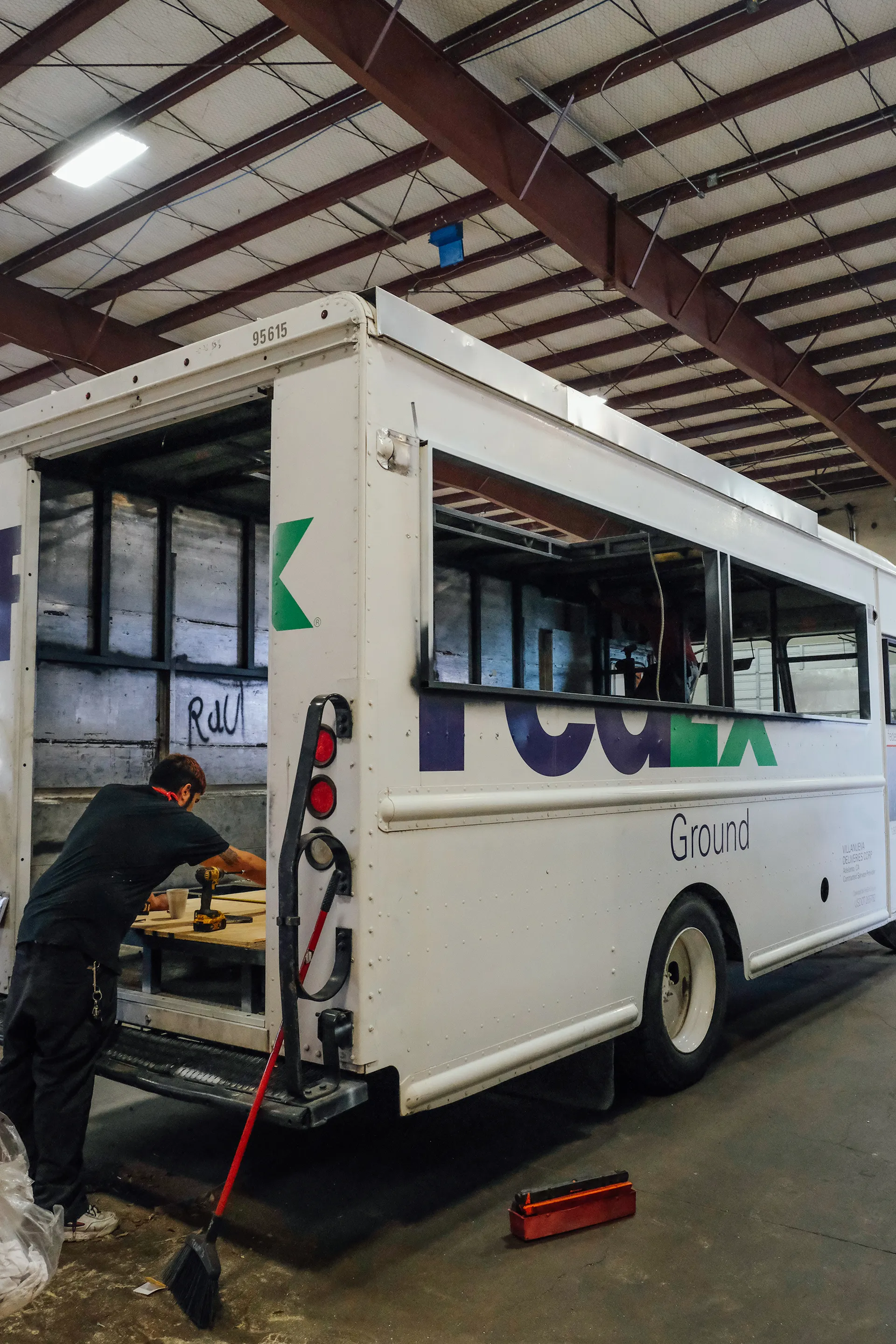 Food truck interior build out with commercial kitchen equipment