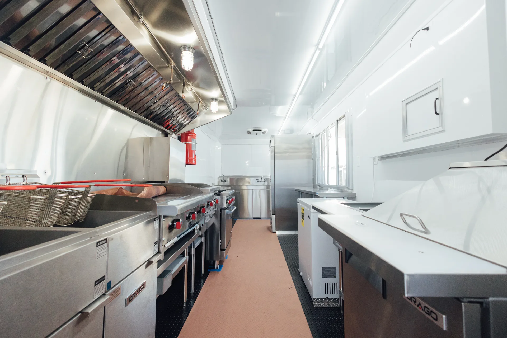 Commercial kitchen equipment installed in a food truck